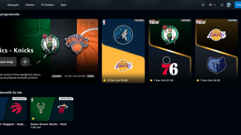 Türkiye'de Amazon Prime üyeleri artık NBA maçlarını Prime Video platformunda izleme fırsatı buluyor
