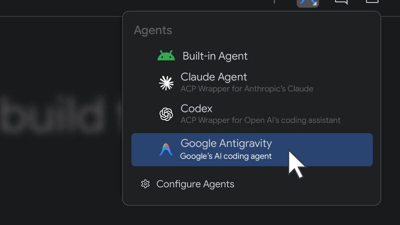 Android Studio, Bring Your Own Agent ile tercih edilen kodlama ajanlarını destekliyor