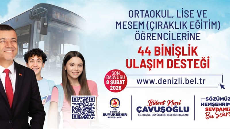Denizli Büyükşehir'den dar gelirli öğrencilere aylık 44 binişlik ulaşım desteği