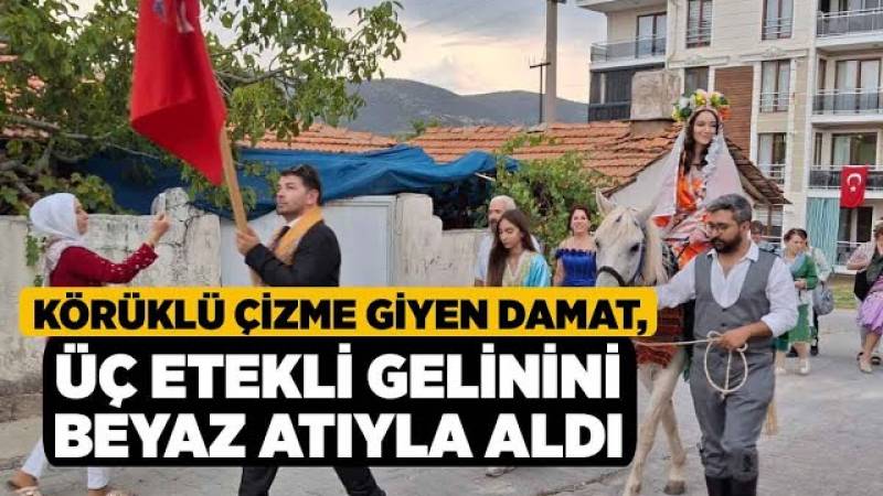 Körüklü çizmeleriyle damat, beyaz atıyla üç etekli gelinine eşlik etti
