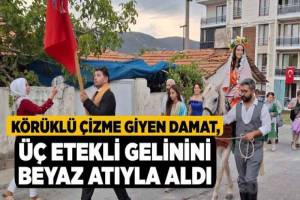 Körüklü çizmeleriyle damat, beyaz atıyla üç etekli gelinine eşlik etti